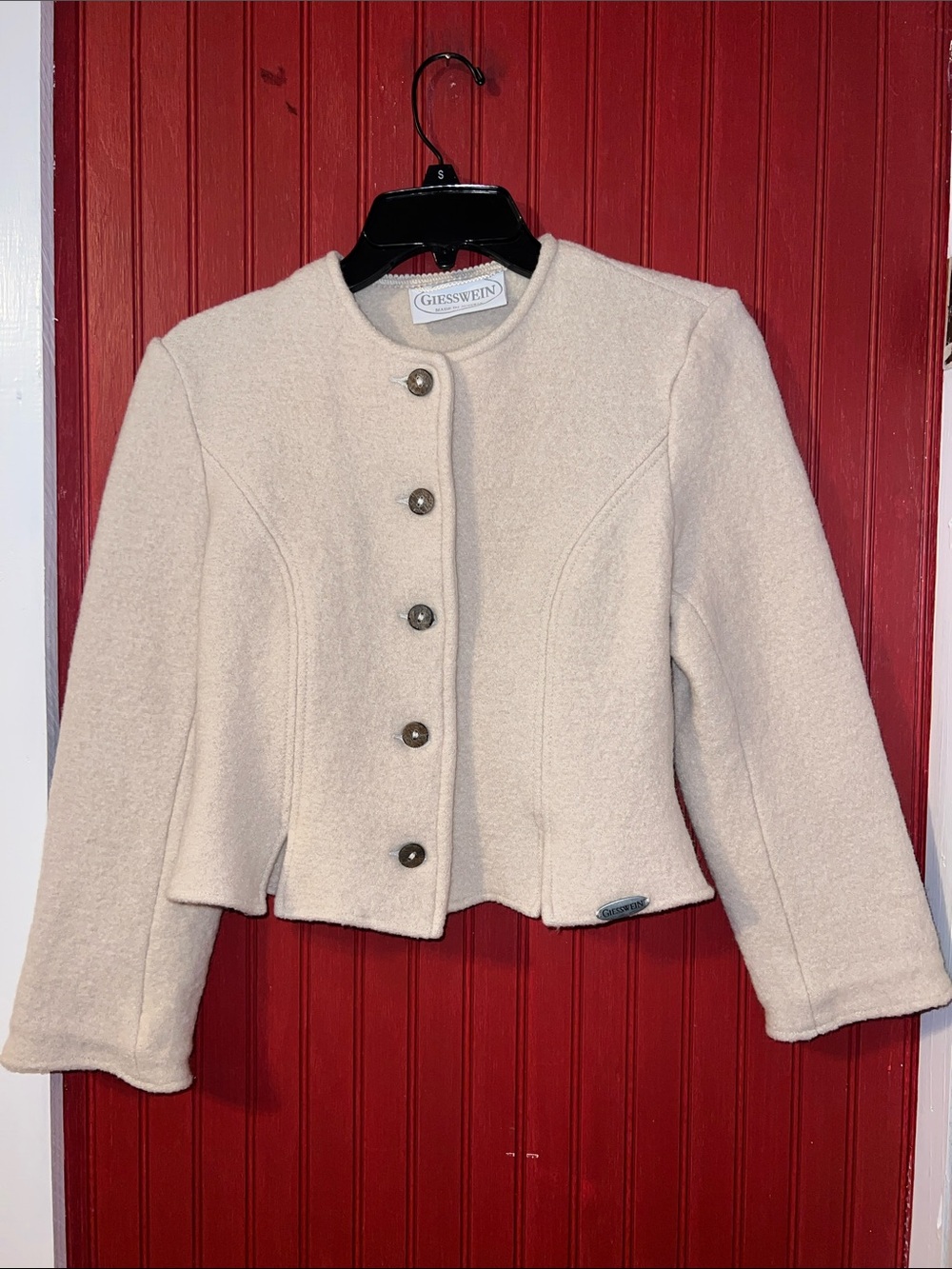 Giesswein Cream Short Wool Wood Button Blazer cottagecore Quiet Luxury 38/6/S
